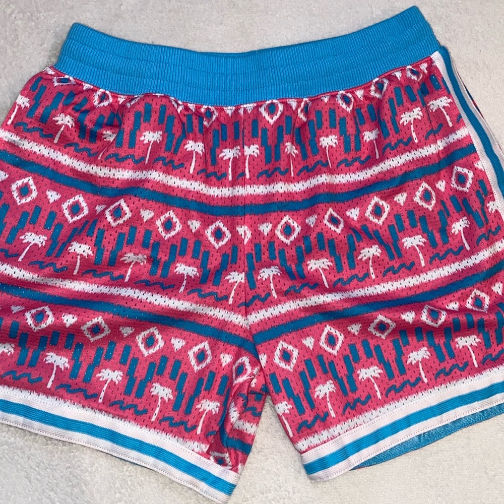 Chubbies hot pink turquoise palm tree gym shorts Sz XL EUC